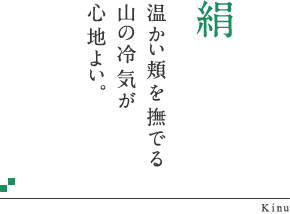 絹 温かい頬を撫でる山の冷気が心地よい。